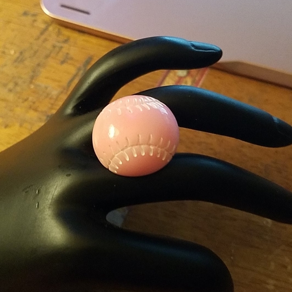 Pink Softball Resin Size 7.5 Adjustable Ring